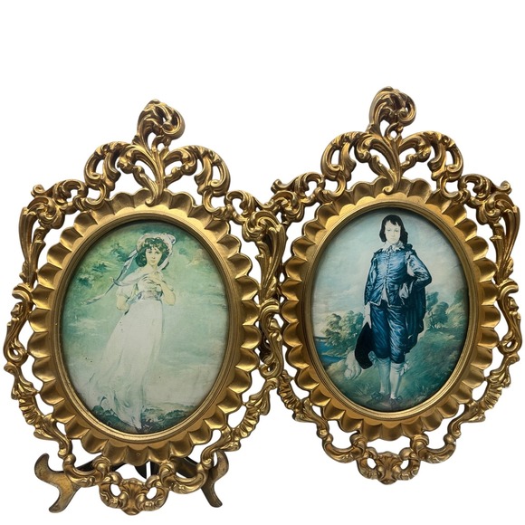 Vintage Mod Depose Italy Ornate Gold Frames Pinky Girl Blue Boy Holywood Regency